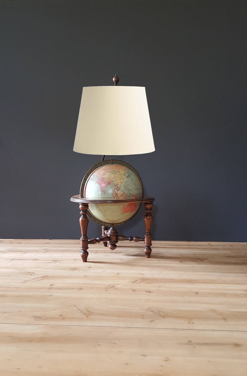 Antique Globe Lamp 1930s 10 Inch Replogle World Table In Stand Vintage Dual Socket Lighting