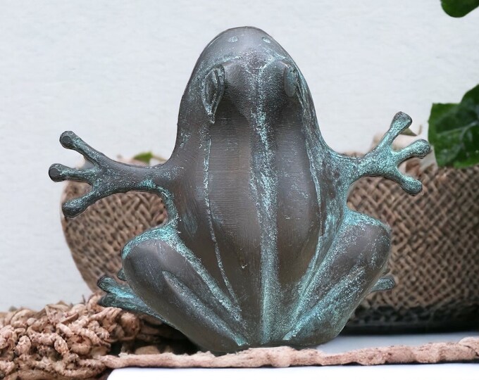Vintage Metal Frog Statue/ Open Mouth Frog/ Vintage Brass Frog With