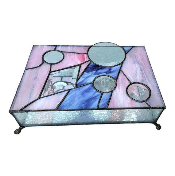 Large Stained Glass Jewelry Box, Art Deco Footed Glas… Gem