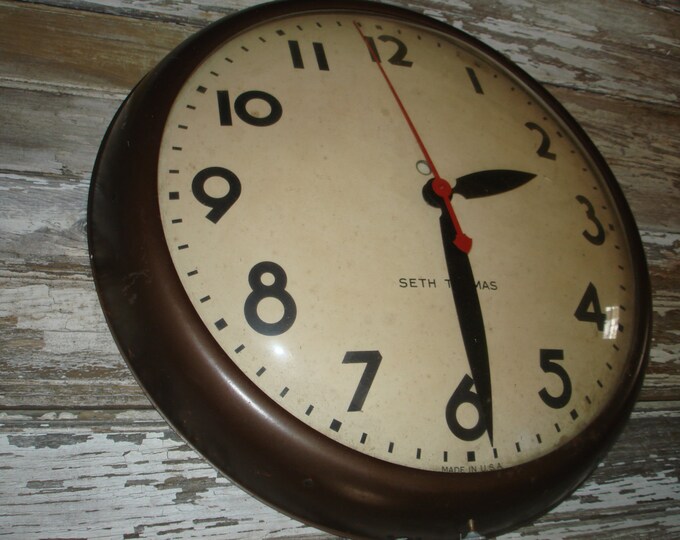 Vintage School Industrial Clock Seth Thomas Electric Wall Clock Mid