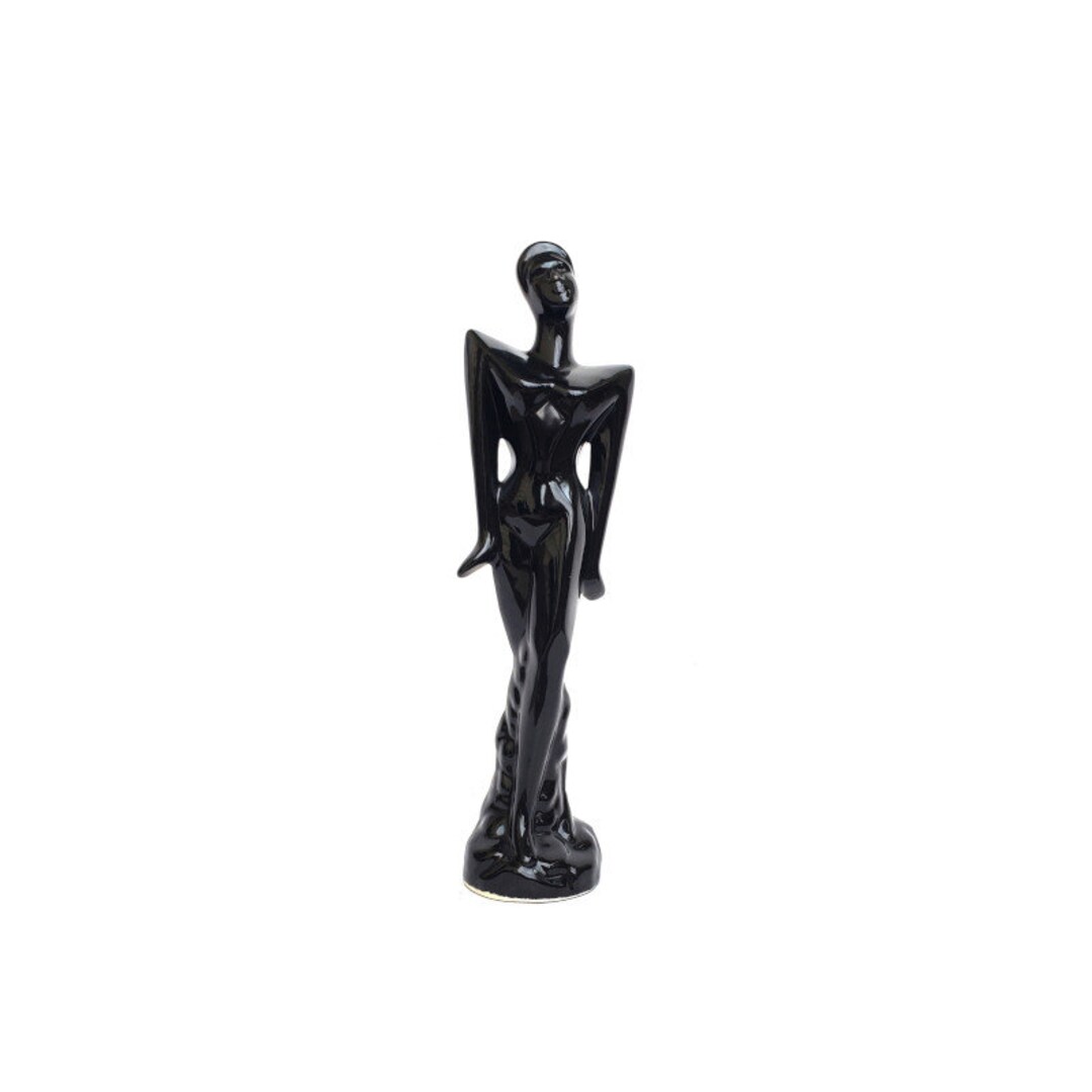 80's Art Deco Female Statue Vintage Black Gloss Ceramic Etsy