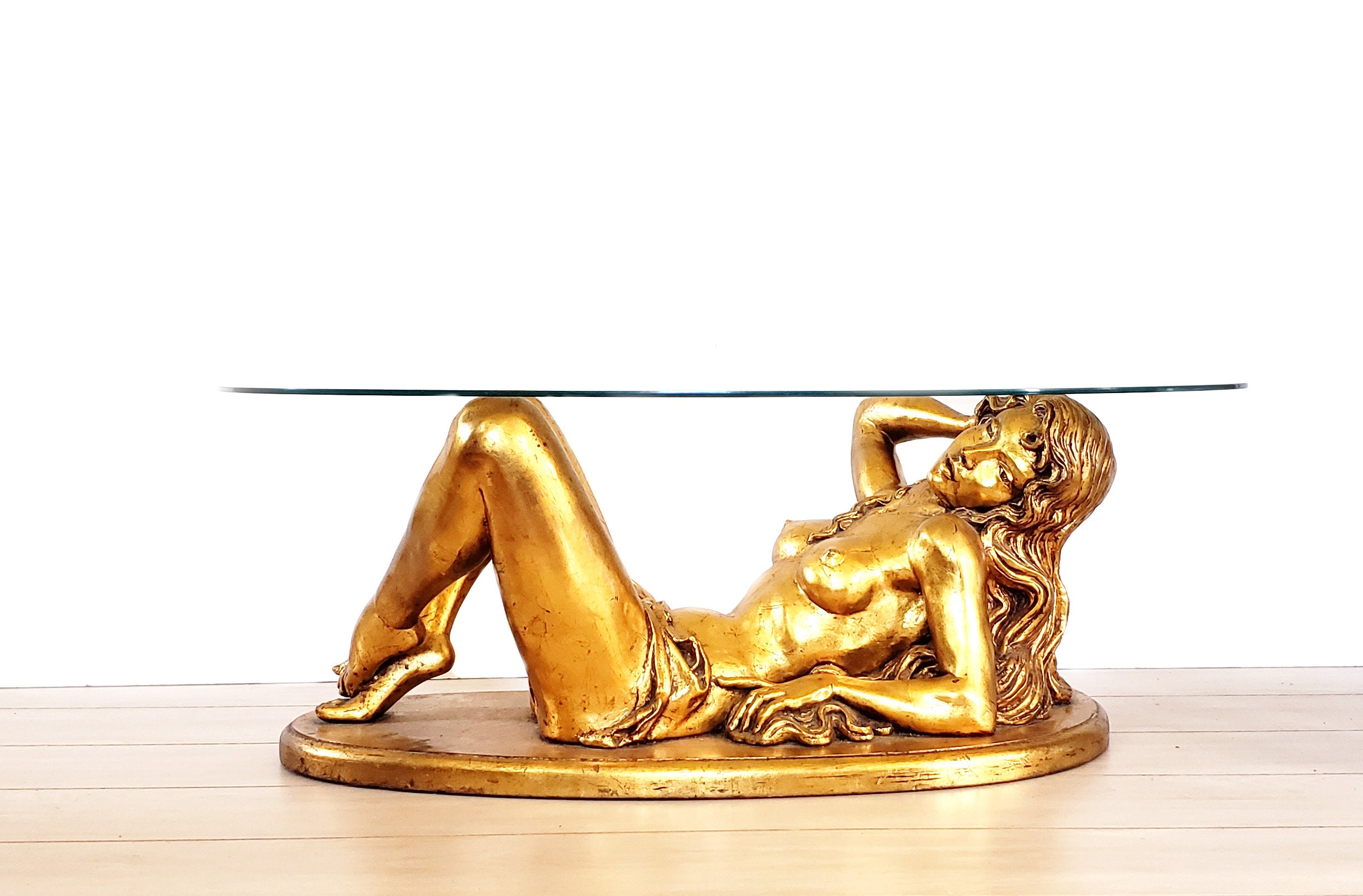 Vintage Gold Figural Table Nude Woman Wood Glass Top Coffee Table  Cocktail Table - Etsy Denmark