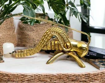 Brass Grasshopper Figurine / Brass Home Decor / Vintage Brass Animal Decor