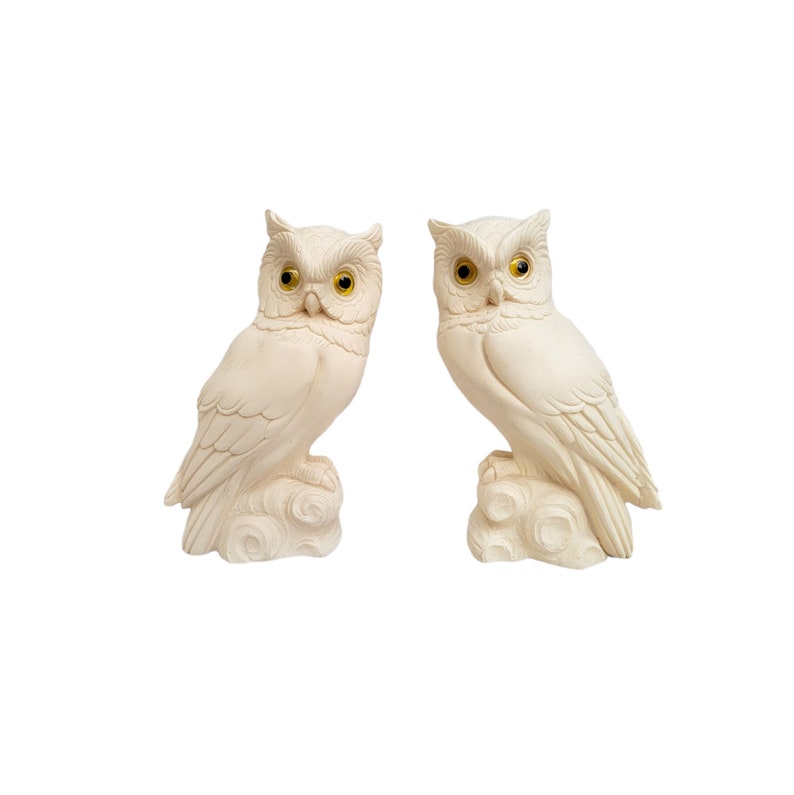 Owl Bookends / Vintage A. Giannelli Alabaster Owl shops Bookends / Pair 1972 Carved Owl Figurines Golden Crown/ Arnaldo Giannelli/ Made in Italy