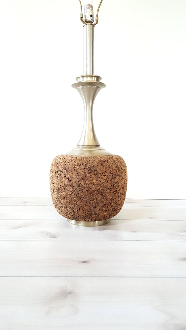 Vintage Cork Lamp Mid Century Table Image 0