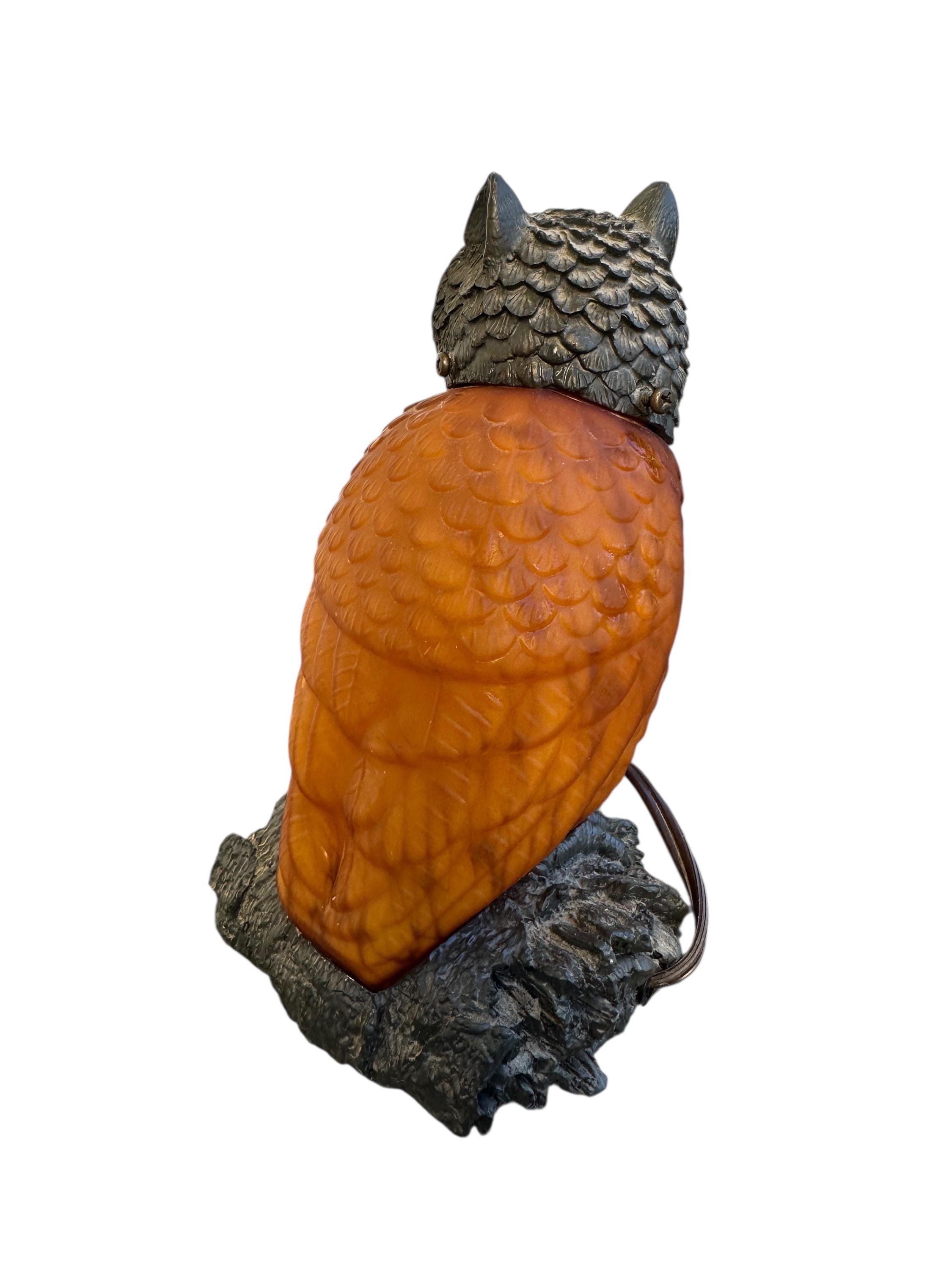 Vintage Glass Owl Lamp, Amber Glass Accent Lamp, Owl Decor, Table Lamp ...