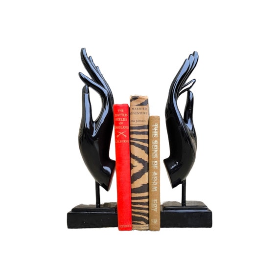 Vintage Hand Bookends / Black Lacquered Modern Hand Bookends / Etsy