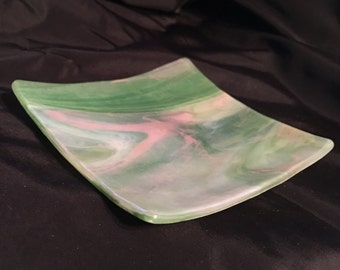 PINK SPLASHED GREEN 4.25" Trinket Soap Dish Ring G2