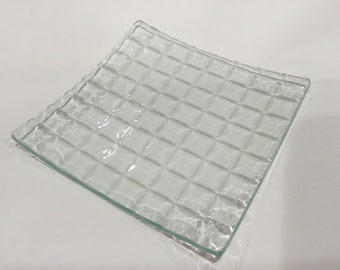 Beveled Squares Clear 4.2”x 4” Glass Trinket Ring Dish Jewelry Tray WC3