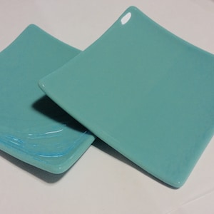 LIGHT TURQUOISE AQUA Fused Glass Trinket Tray Soap or Jewelry Dish A5 Bild 1