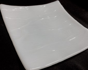 Rare - WHITE KRINKLE Milk Glass Translucent Fused Trinket Jewelry Dish WC3