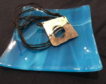SKY BLUE AQUA - Fused Glass 4.25" Trinket Dish Jewelry Tray A5