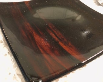 DARK ROOTBEER DISH with Sparkles Fused Glass 4.25" Trinket Dish Br7