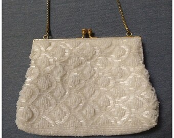 Ivory beaded cocktail purse
