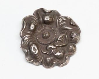 Art Nouveau Sterling Silver Poppy Blossom Brooch - Antique Pin - All Original 1890s Era Brooch