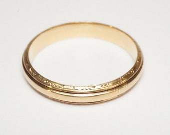 Vintage 14k Yellow Gold Pattern Band - Size 13 1/2, 4.5mm Wide - Rare Large Size