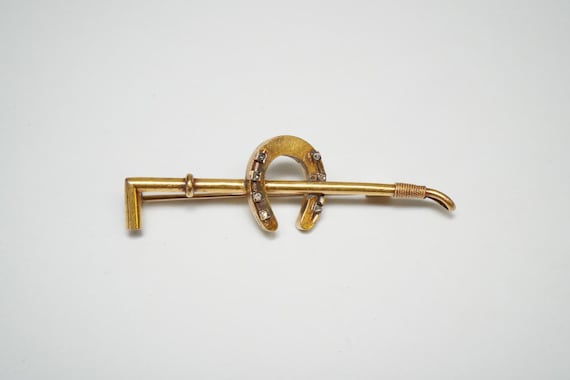 Antique Gold Victorian-era Horse Riding Crop Stick Pin Antique Gold Horseshoe Stick Pin - Victorian 9ct Gold  main image 3