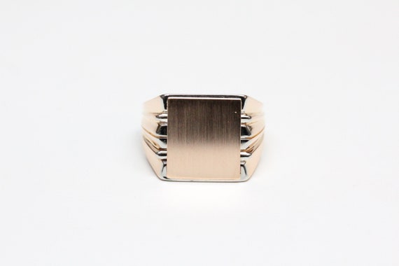 Mid-Century 18k Two-Tone Gold Gents Signet Ring -… - image 9