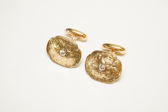 Victorian 14k Gold, Diamond Cuff Links - Old Euro… - image 5