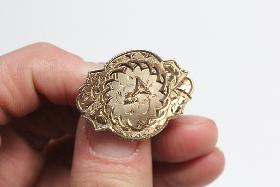 Victorian Gold-Filled Brooch - Hand-Engraved - An… - image 6