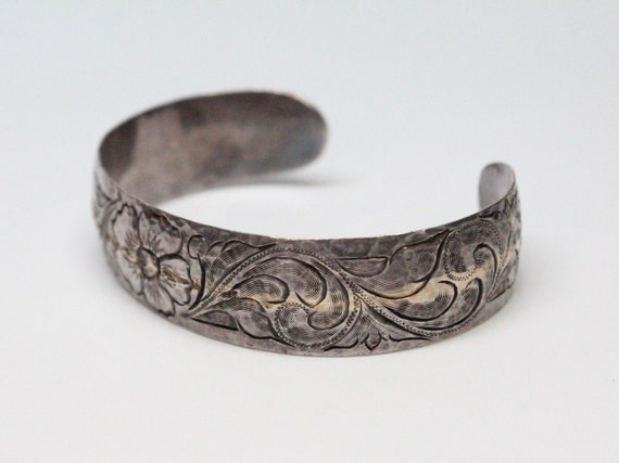 Hand-Engraved Silver and Gold Western Cuff - Outs… - image 4