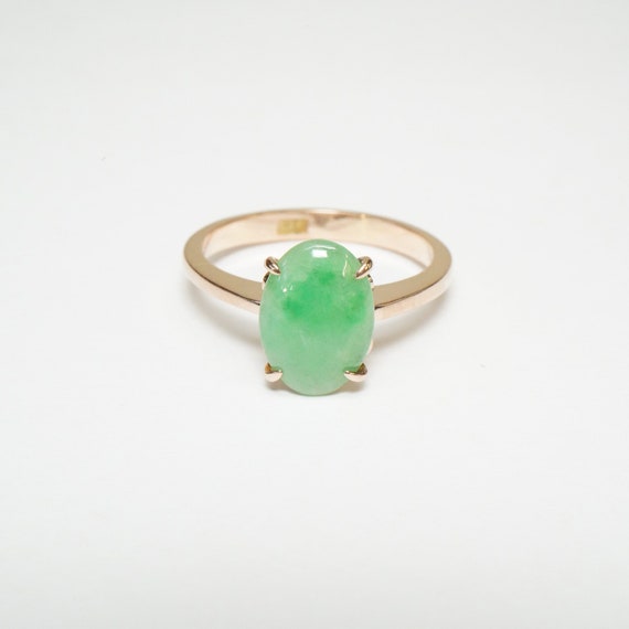 Mid-Century 14k Rose Gold, Green Jadeite Ring - Lo