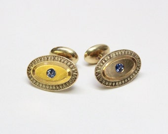 Art Deco 14k Green Gold, Sapphire Cuff Links