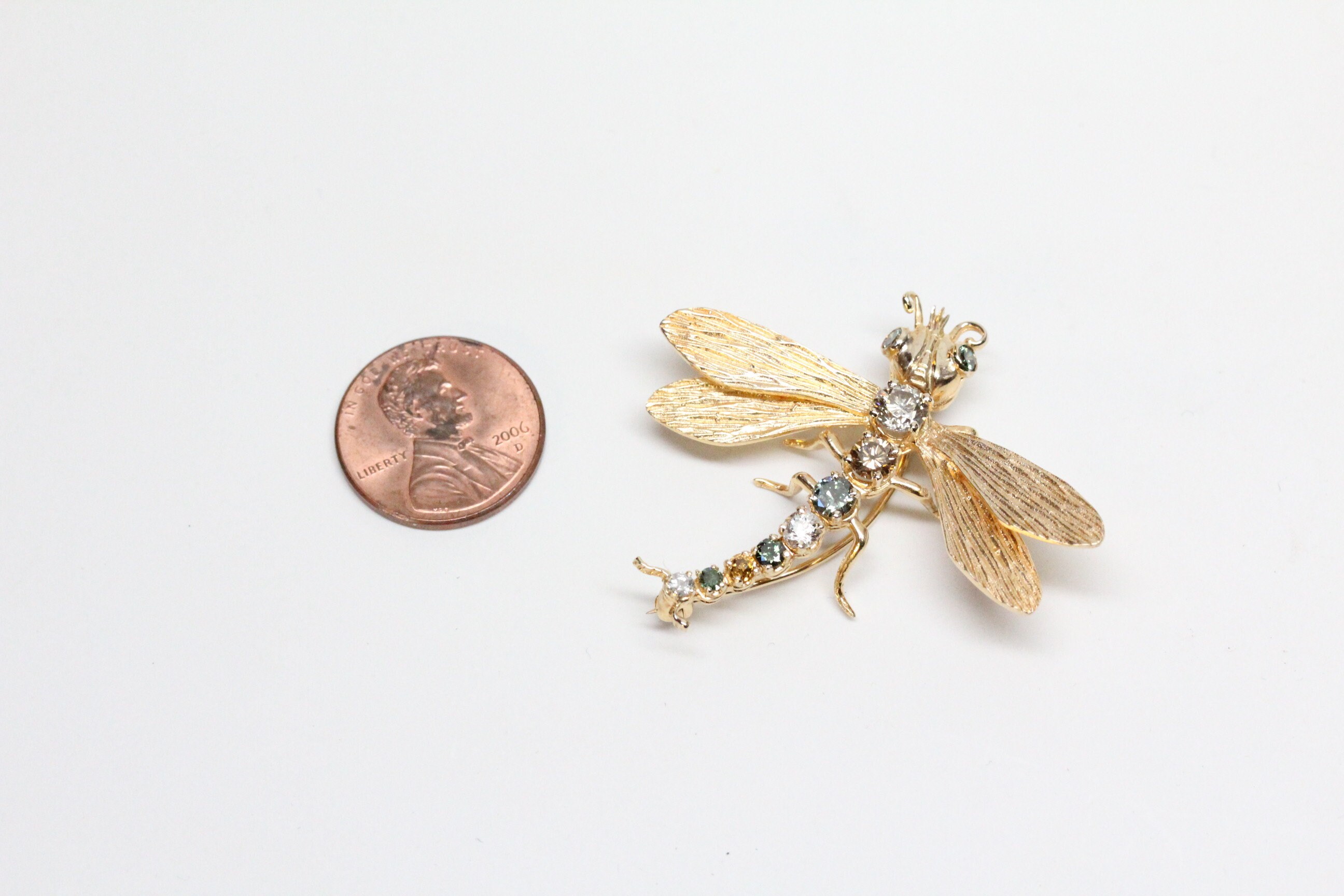 Mid-century 14k Fancy Diamonds Dragonfly Insect Brooch | Etsy