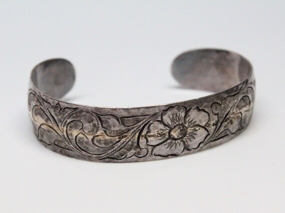 Hand-Engraved Silver and Gold Western Cuff - Outs… - image 2