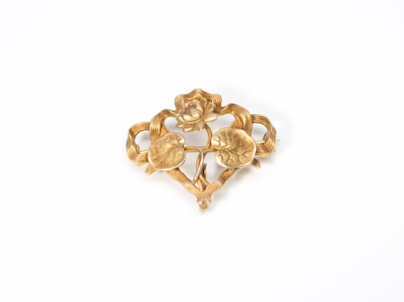 Art Nouveau 9k Gold Water Lily Brooch - Chatelain… - image 1