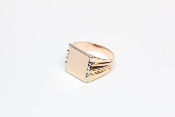 Mid-Century 18k Two-Tone Gold Gents Signet Ring -… - image 2