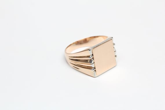 Mid-Century 18k Two-Tone Gold Gents Signet Ring -… - image 1