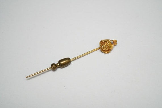 Antique 14k Gold, Diamond American Indian Motif Stick Pin - Antique, Native American Motif - Antique Diamond Accent