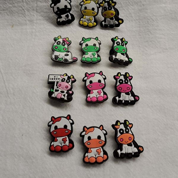 COUNTRY COWS Farm & Barn Life Shoe Charms | Nature Animals | Colorful Printed Baby Cute Black White Green Yellow Pink Orange Red Blue