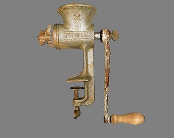Vintage Universal No. 2 Meat Grinder Food Chopper by Landers, Frary & Clark, 1904, New Britain, Connecticut - Wooden Handle