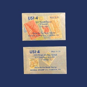10 Vintage Stamps - Mystic Stamp Co. Commemorative Series - US1-4 - 1932-1958 U.S. Airmail Stamps & 1976 Wright Brothers Airmail