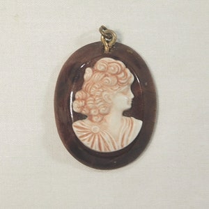 Vintage Estate Item Celluloid Molded Cameo Pendant - Lovely Detail of a Woman with Flowing Curls