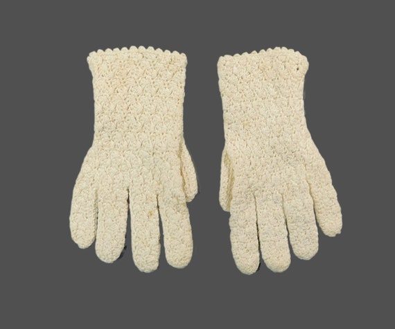 Vintage 1950's Ivory or White Childs Size Crocheted Dress Gloves Wrist Length 6"  - No. 2