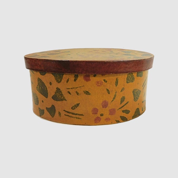 Vintage Paper Mache - Papier Mache Decoupage Oval Box with Country Folk Art Sponge Decoration and Laquer Finish