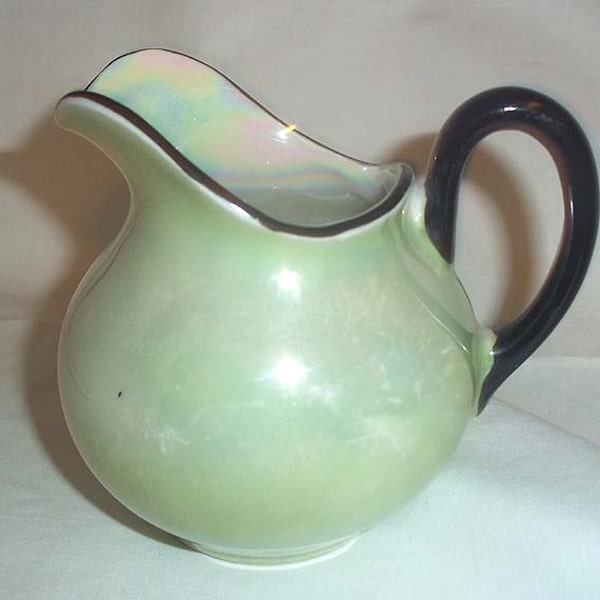 Vintage Bavaria Lustre Ware Creamer in Fern Green with Black Trim