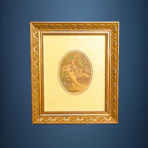 Vintage Print or Lithograph of a Cherub Holding a Rose - Professionally Matted and Framed in Ornate Gold Frame - Cupid Print