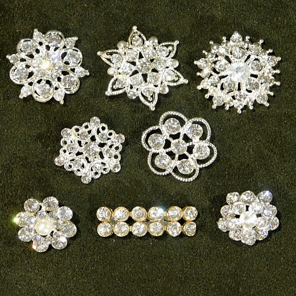 8 Sparkling Rhinestone Buttons For Crafting Embellishments - Wedding Decorations - Hair Combs - Bows - Pillows