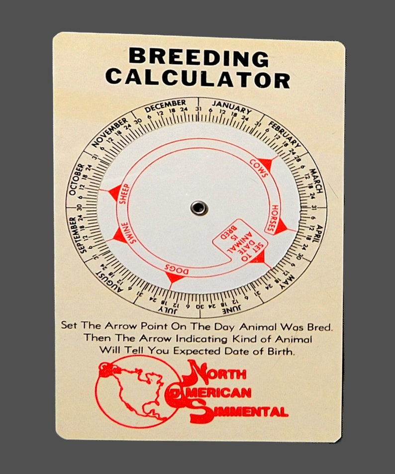 Vintage Advertising Breeding Gestation Calculator for Animals Cow Swine
