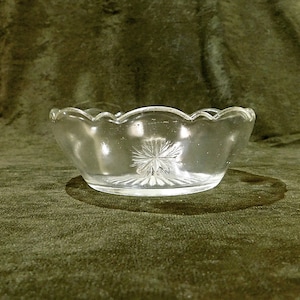 Antique Late 19th Victorian Glass Berry Bowl with Cut Star Pattern