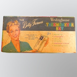 Vintage Mid Century Bett Furness Westinghouse Thermometer Set Candy Deep Fat Thermometer & Meat Thermometer