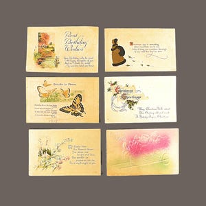 6 Vintage 1912 to 1920&#39;s Greetings Post Cards - Some Embossed - Birthday, Christmas, Easter, Best Wishes