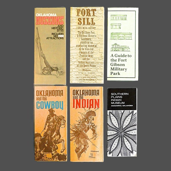 Collection of 6 Vintage 1980s OKLAHOMA Travel Guides Brochures & Pamphlets - Fort Gibson, Fort Sill, Museums, Indians and Cowboys