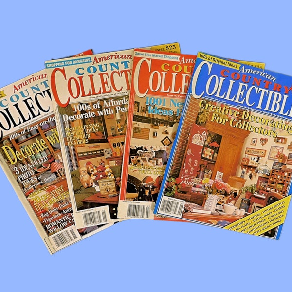 4 Vintage Back Issue American Country COLLECTIBLES Magazine 1991-1992 - Majolica, Dedham Pottery, Salt Cellars; Cocal Cola, Cookie Jars more