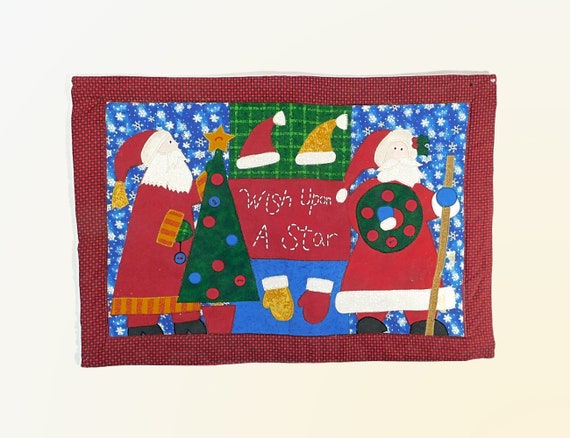 Vintgage Quilted Patchwork Christmas Mat - Table Topper Mat - Place Mat - Santa Clause, Wreath, Tree - Candle Mat