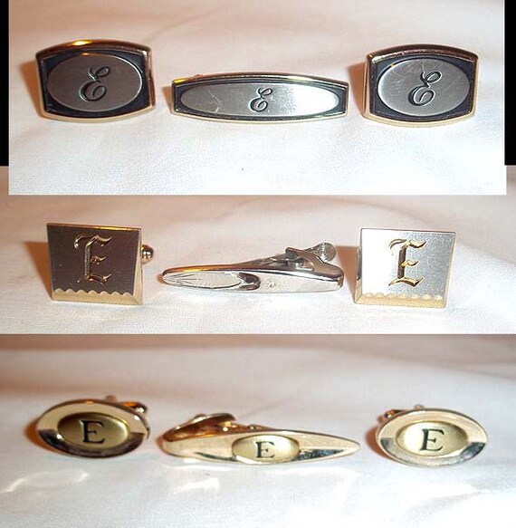 Boutons De Manchette Vintage SWANK Lettre E - Monogramme, Occasion, Pour Homme
